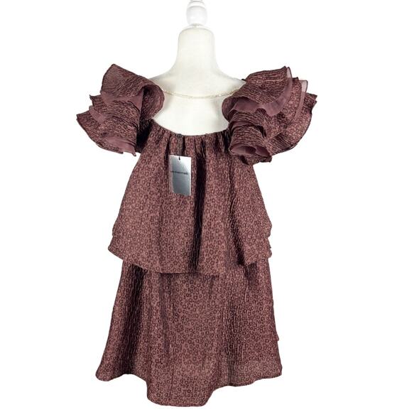 Custommade Kaeyla Ruffle Dress Brown Large NWT - Picture 6 of 11